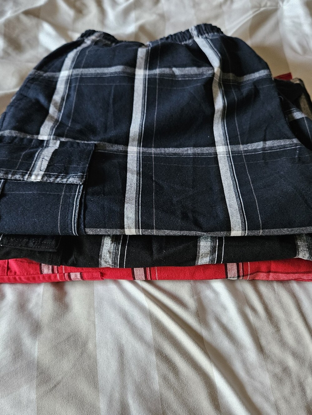 3 Pairs of NEW Shakawear Plaid Shorts - Black, Navy And Red